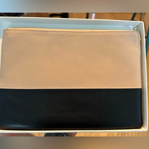Celine two tone leather clutch pouch - black & beige - Picture 2 of 8